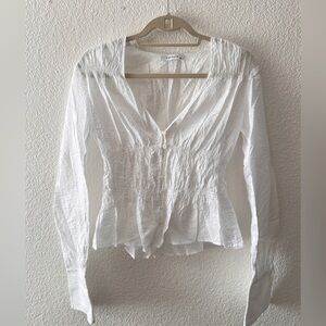 Frame Women White Ruched
Button Front Cotton Blouse Top Size S